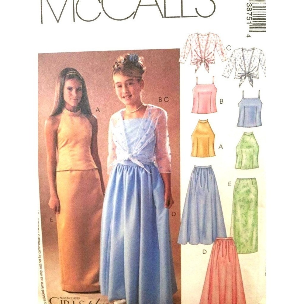 McCall's Sewing Pattern 3875 Top‎ Cover Ups Skirts Girls Size 10 1/2 - 16 1/2